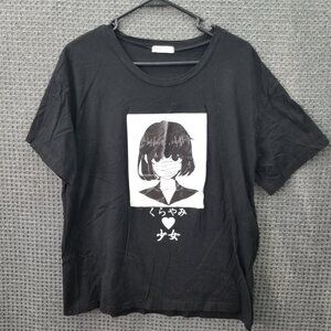 Romwe Black T shirt  Japanese Austhetic Anime Size 6